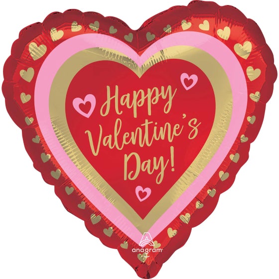 Standard HX Happy Valentines Day Golden Hearts Foil Balloon - 45cm