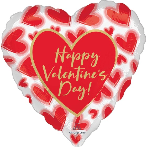 Standard HX Happy Valentines Day Blushed Lined Hearts Foil Balloon - 45cm