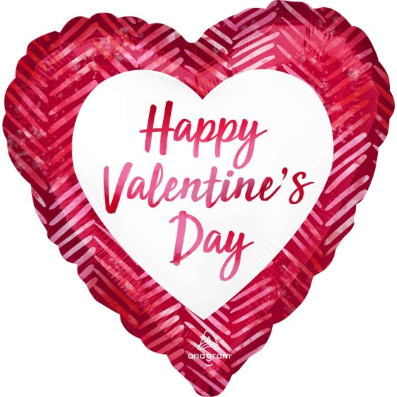 Standard HX Happy Valentines Day Ribbed Lines Foil Balloon - 45cm