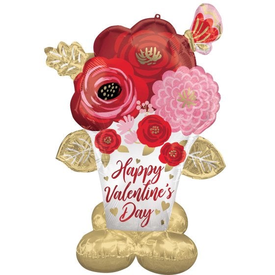 Airloonz Happy Valentines Day Satin Painted Flowers Balloon - 99cm x 134cm
