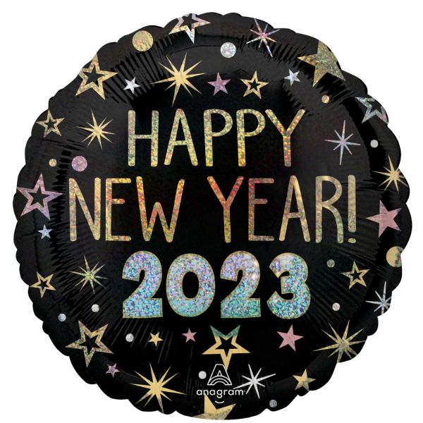Standard Holographic Happy New Year 2023 Foil Balloon - 45cm
