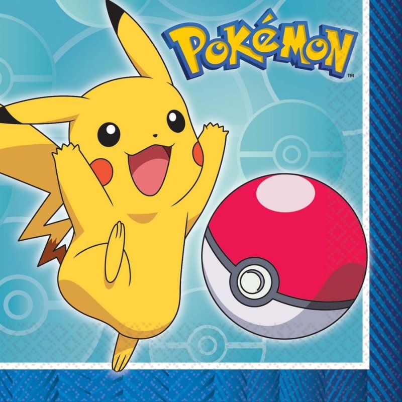 16 Pack Pokemon Core Beverage Serviette Napkins - 25cm x 25cm