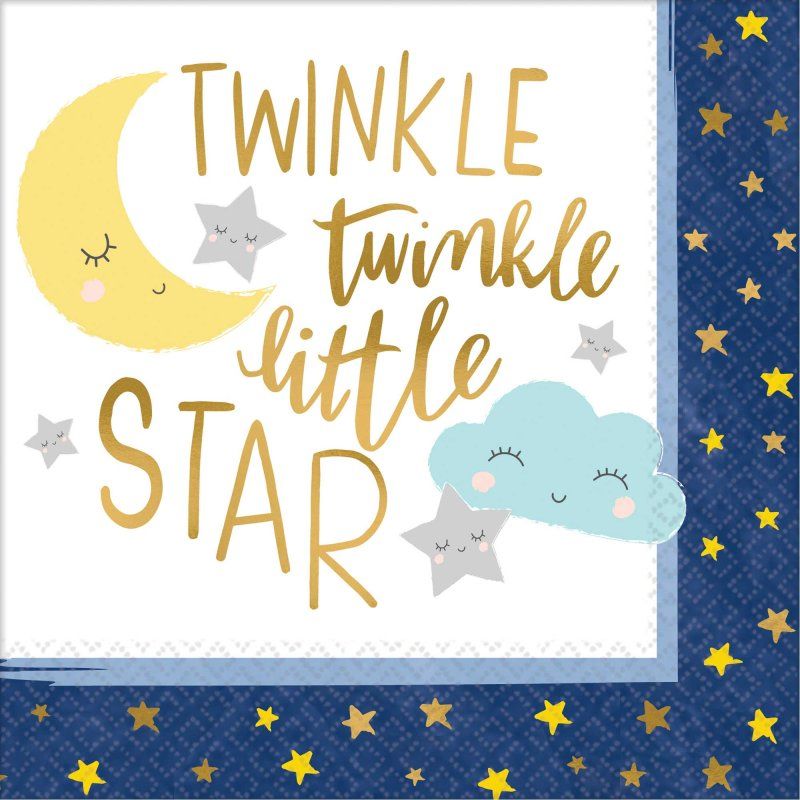 16 Pack Twinkle Twinkle Little Star Lunch Serviette Napkins - 33cm x 33cm