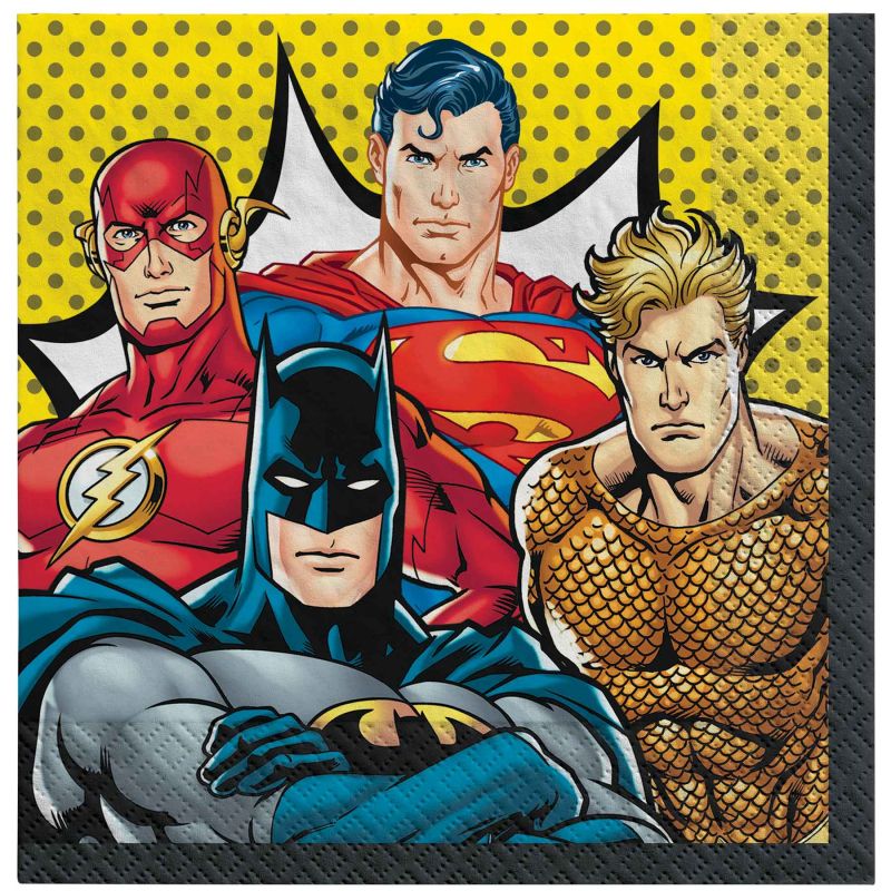 16 Pack Justice League Heroes Unite Lunch Napkins - 33cm x 33cm