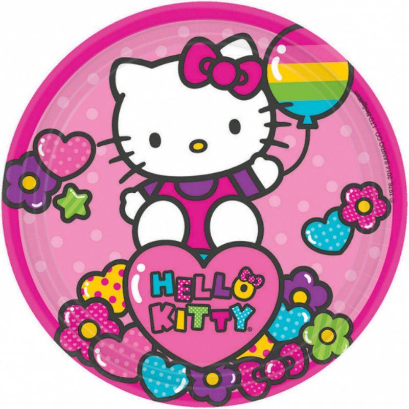 8 Pack Hello Kitty Rainbow Round Plates - 18cm