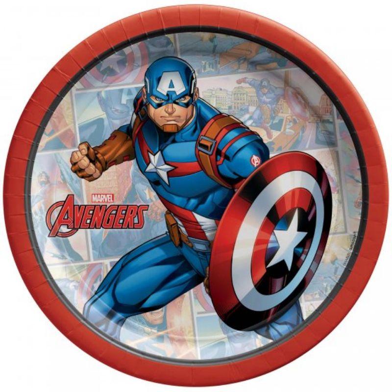 8 Pack Marvel Avengers Unite Captain America Paper Plates - 17cm