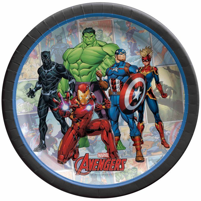 8 Pack Marvel Avengers Powers Unite Round Paper Plates - 17cm