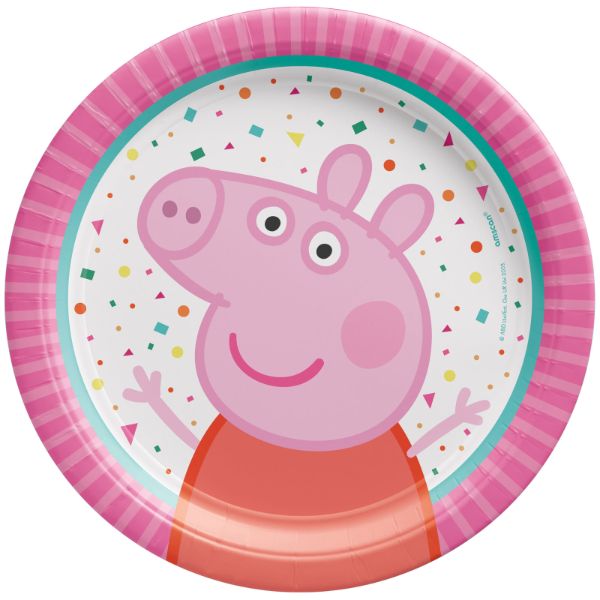 8 Pack Peppa Pig Confetti Party Round Paper Plates - 17cm