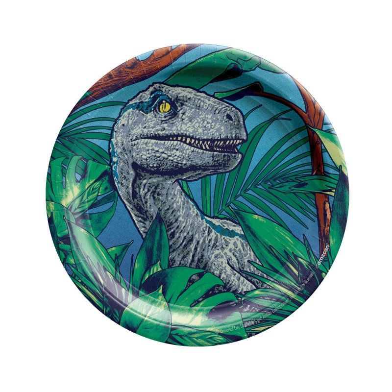8 Pack Jurassic Into The Wild Round Paper Plates - 17cm