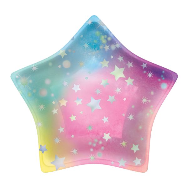8 Pack Luminous Birthday Iridescent Star Shaped Paper Plates - 20cm