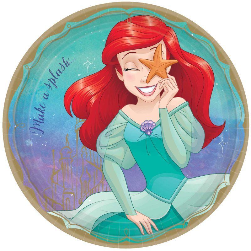 8 Pack Disney Princess Ariel Once Upon a Time Round Paper Plates - 23cm