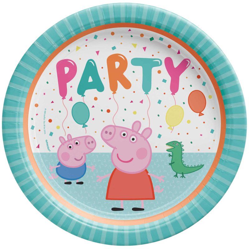 8 Pack Peppa Pig Confetti Party Round Paper Plates - 23cm