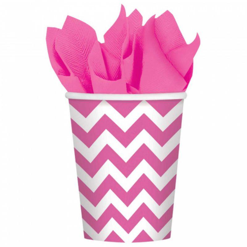 8 Pack New Pink Chevron Paper Cups - 266ml