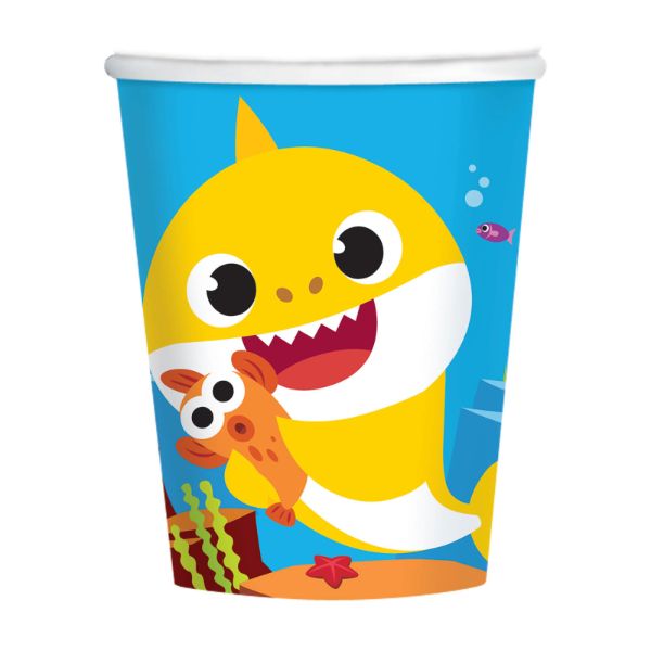 8 Pack Baby Shark Paper Cups - 266ml