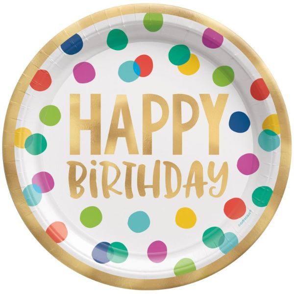 10 Pack Happy Birthday Dots Hot Stamped Paper Plates