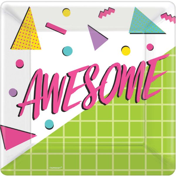 8 Pack Square 80s Awesome Paper Plates - 17cm