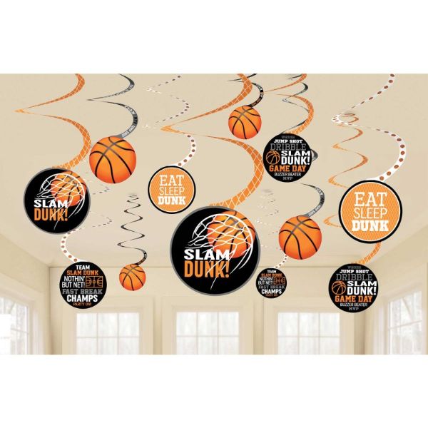 12 Pack Nothin But Net Basketball Spiral Hanging Decorations