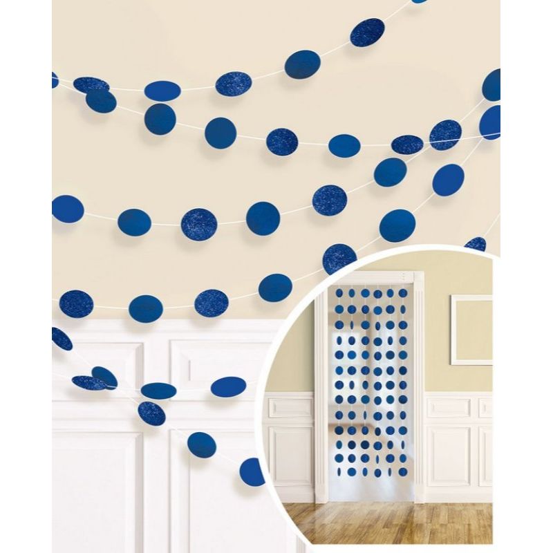 6 Pack Royal Blue Glitter Round String Decorations - 2.1m