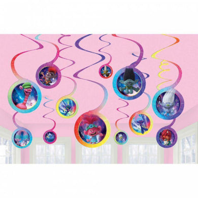 12 Pack Trolls World Tour Spiral Hanging Swirl Decorations - 12cm - The Base Warehouse