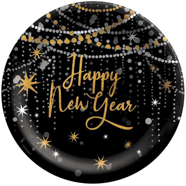 20 Pack Midnight Hour Happy New Year Paper Plates - 25cm