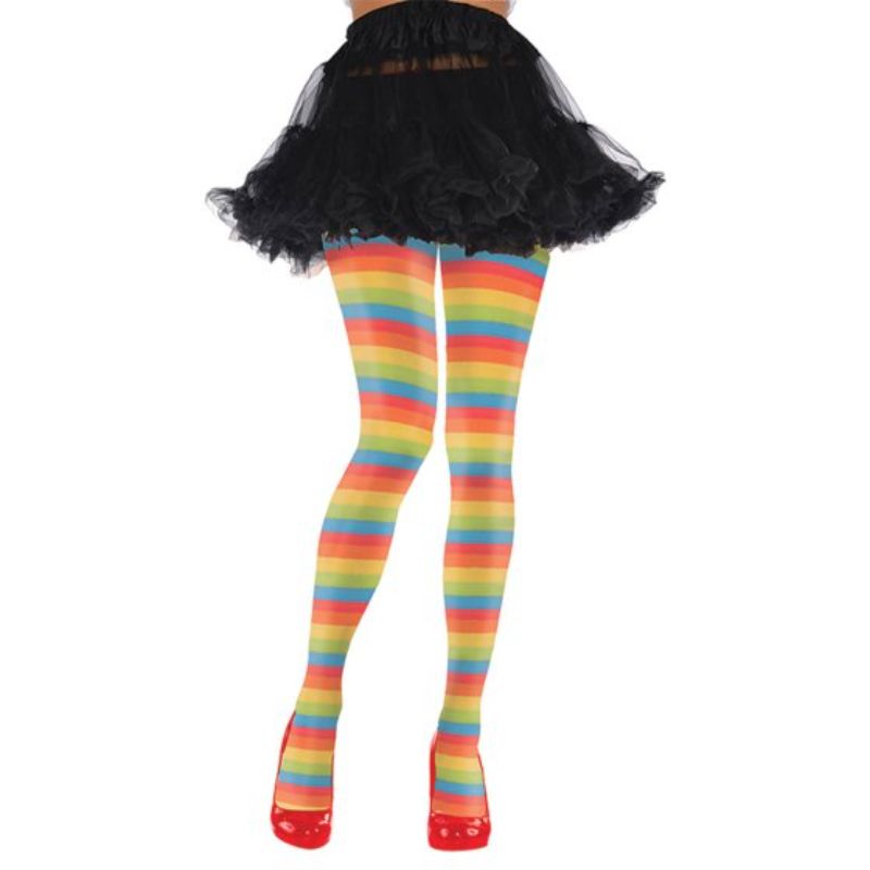 Rainbow Striped Clown Tights - Adult Size