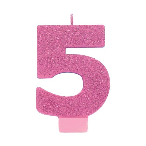 Glitter Pink 5 Numerical Candle - 8cm