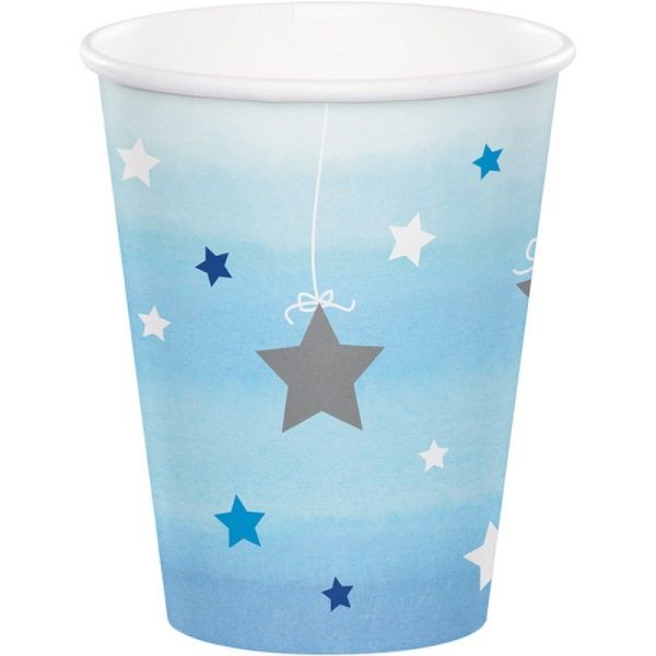 8 Pack One Little Star Boy Paper Cups - 266ml