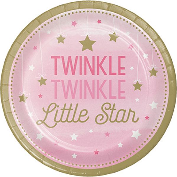8 Pack Pink Twinkle Twinkle Little Star Dinner Plates - 22cm