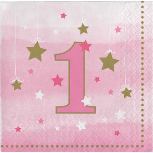 16 Pack Little Star Girl One Birthday Beverage Napkins