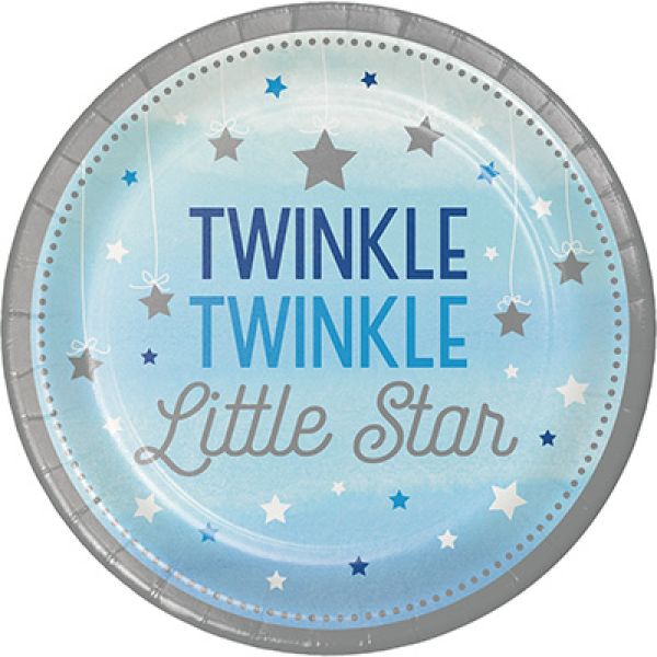 8 Pack Round Blue Boy Twinkle Twinkle Little Star Paper Plates - 18cm