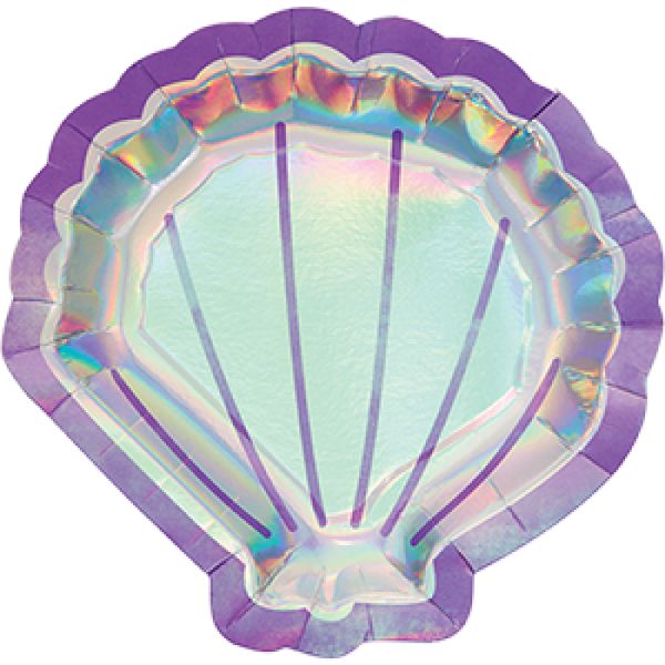 8 Pack Mermaid Shine Iridescent Shaped Shell Dinner Plates - 22cm