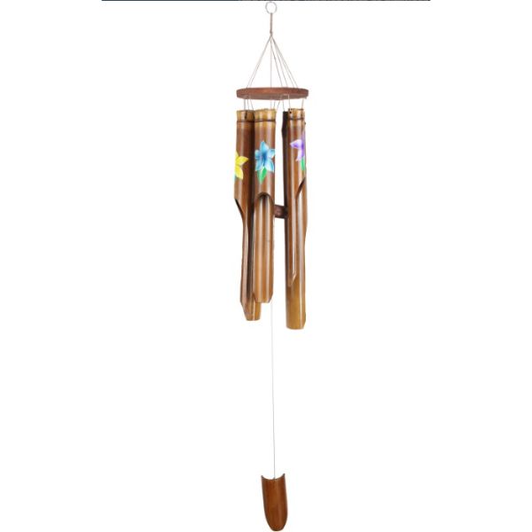 Natural Bamboo 5 Tube Wind Chime With Floral Decal