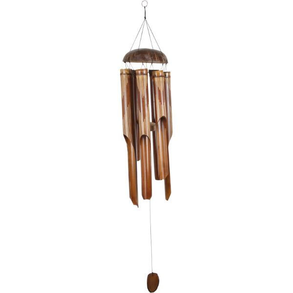 6 Tube Carved Stripe Pattern Bamboo Wind Chime with Coconut Top