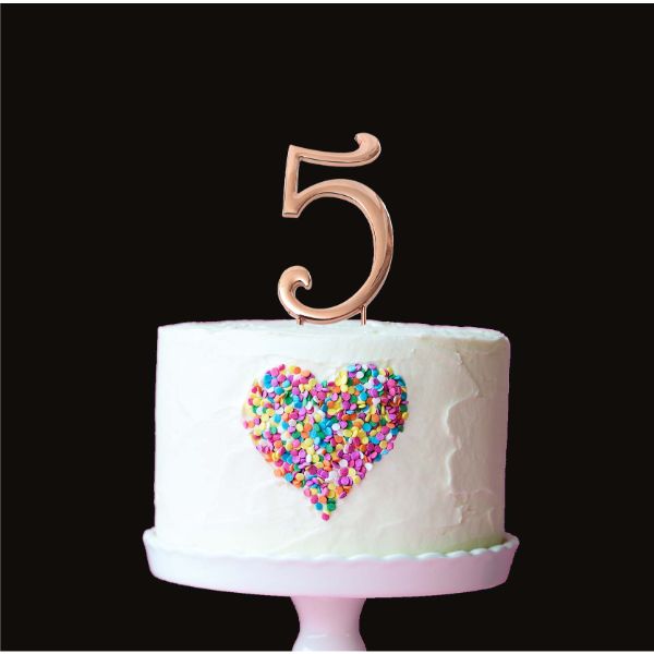 Number 5 Rose Gold Cake Topper - 7cm