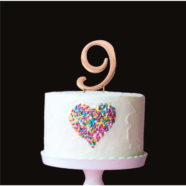 Number 9 Rose Gold Cake Topper - 7cm