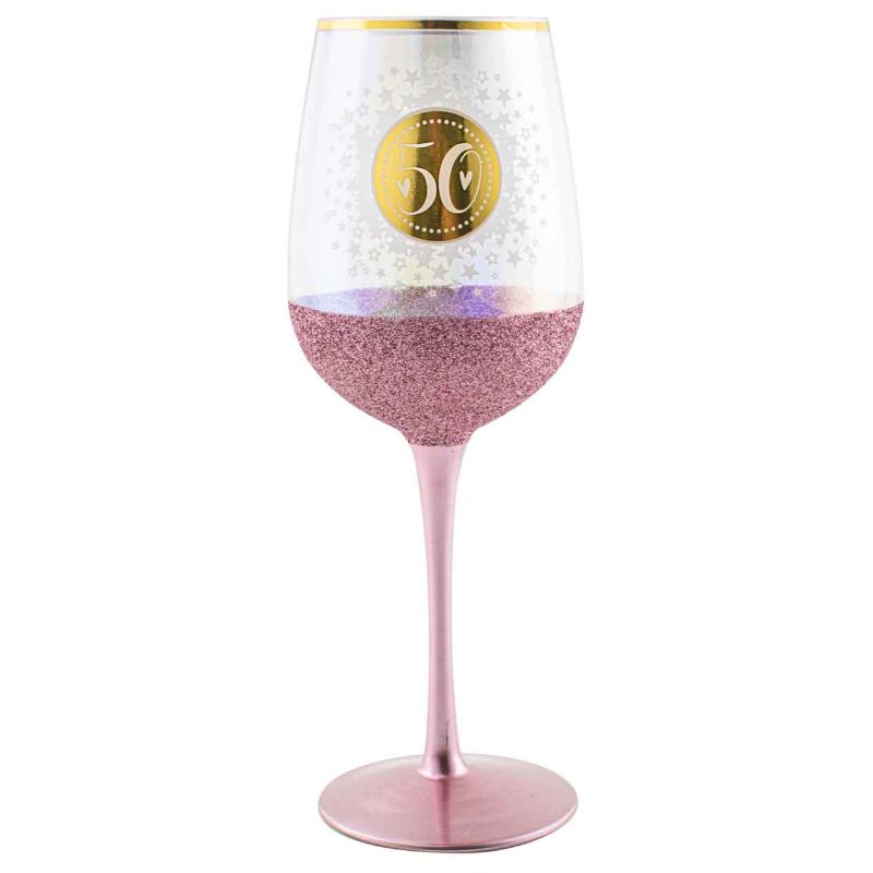 50 Gold & Pink Glitterati Wine Glass - 430ml
