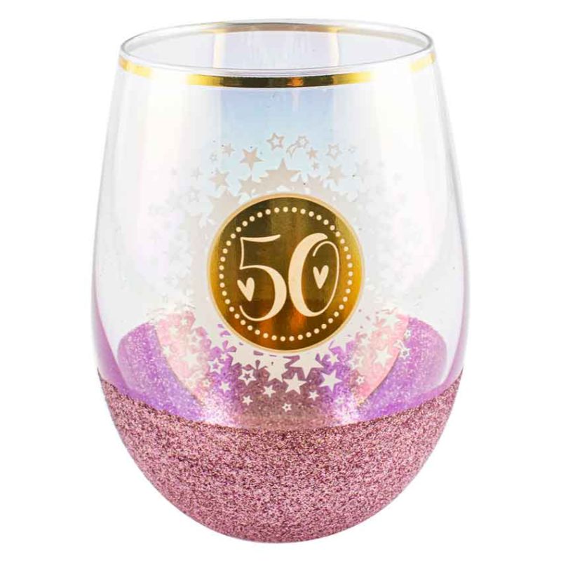 50 Pink Glitterati Stemless Glass - 600ml