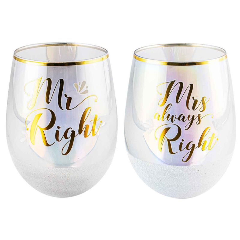 Mr & Mrs Always Right Glitterati Stemless Wine Glass - 600ml