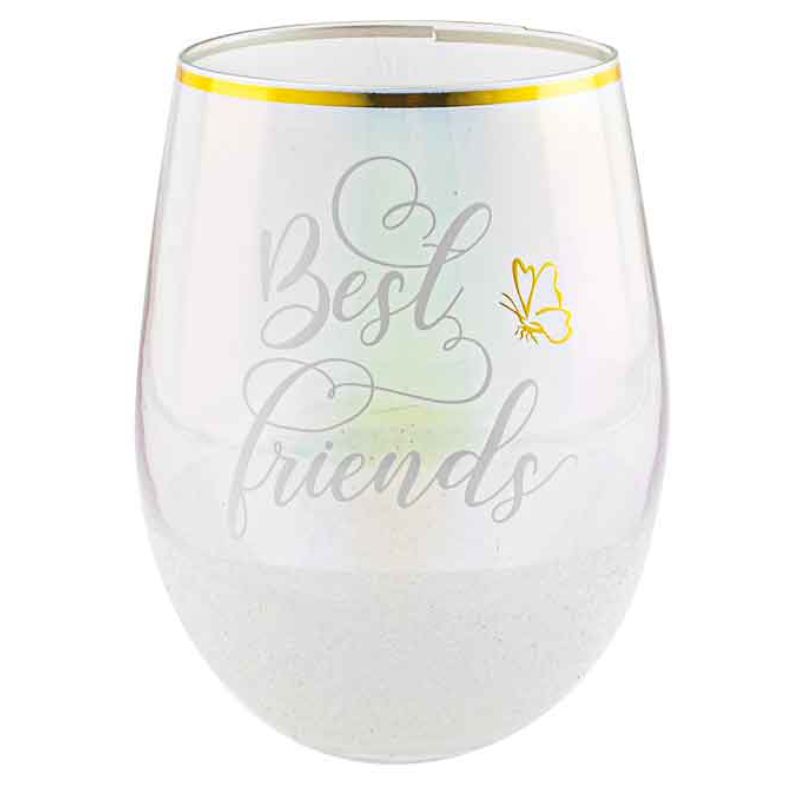 Best Friends White Glitterati Stemless Glass - 600ml