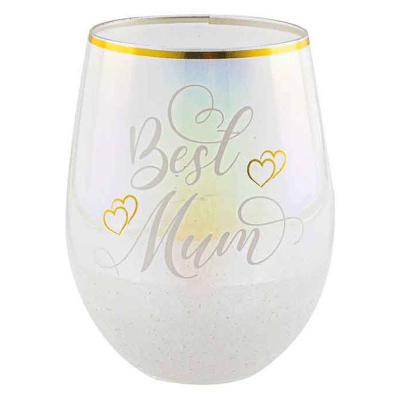 Best Mum White Glitterati Stemless Glass - 600ml