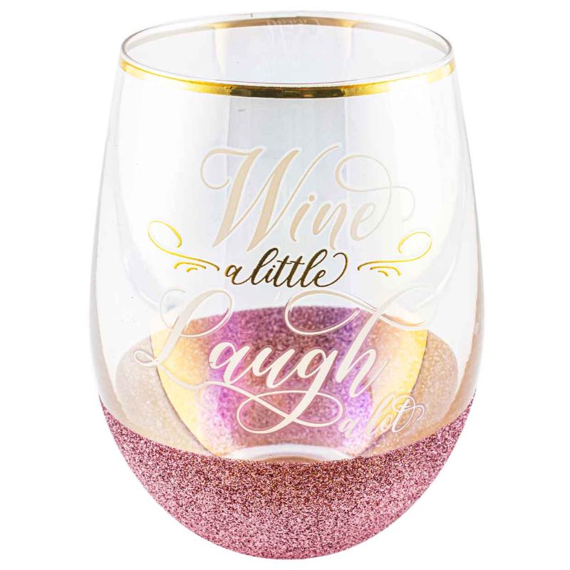 Wine aLittle Laugh a Lot Pink Glitterati Stemless Glass - 600ml