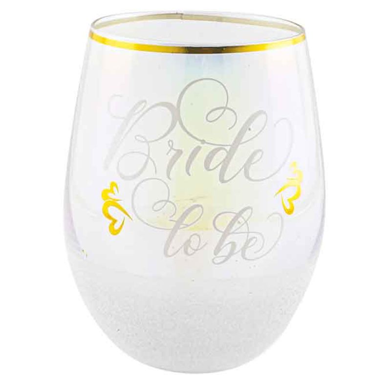 Bride To Be White Glitterati Stemless Glass - 600ml