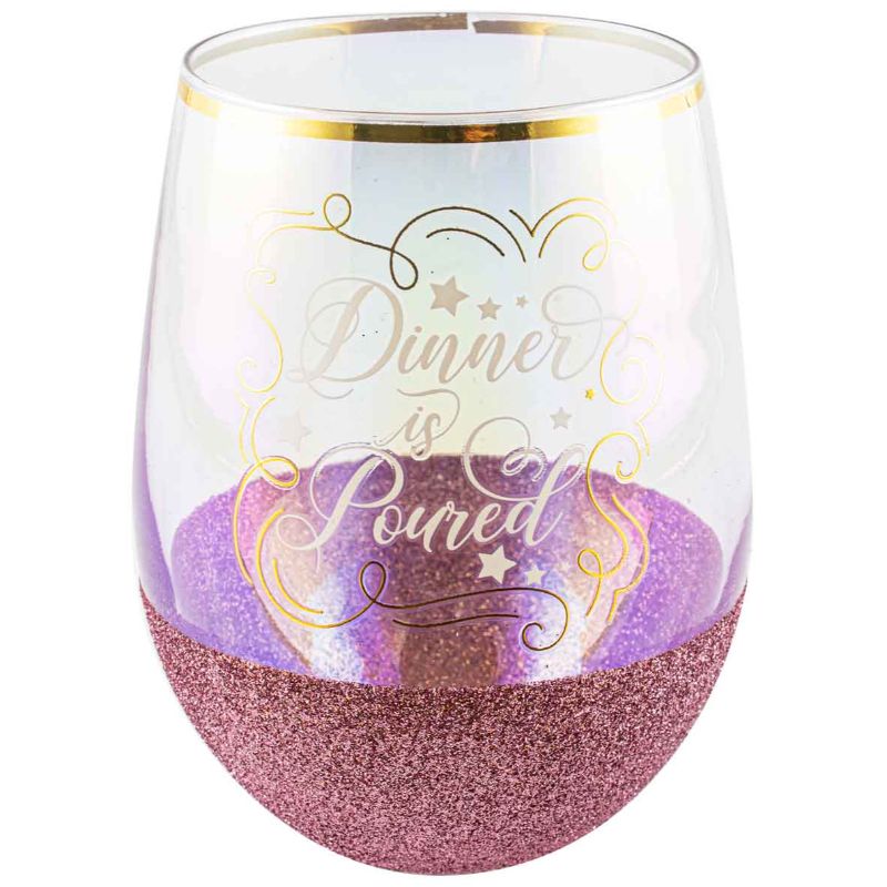 Dinner is Poured Pink Glitterati Stemless Glass - 600ml