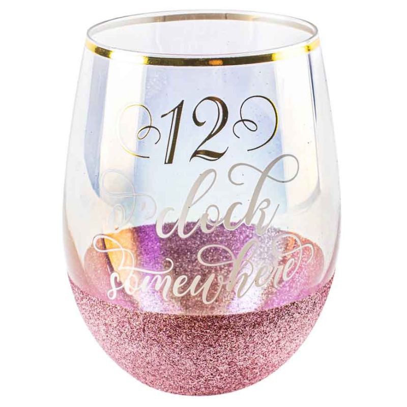 12 O'Clock Somewhere Pink Glitterati Stemless Glass - 600ml