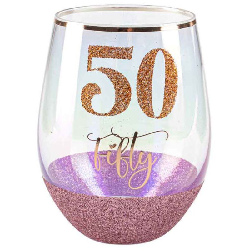 50 Pink Glitter Stemless Glass - 600ml