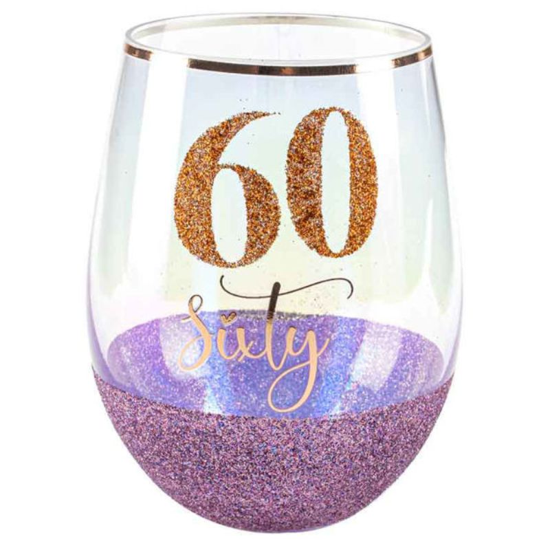 60 Purple Glitter Stemless Glass - 600ml