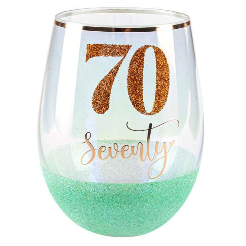 70 Green Glitter Stemless Glass - 600ml
