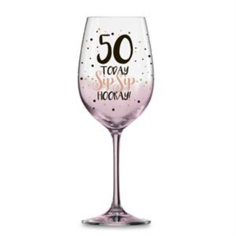 50 Pink Spray with Foil Decal Wine Glass - 430ml