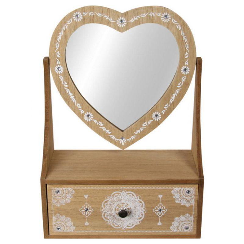 Boho Heart Mirror Dresser with Drawer - 28cm - The Base Warehouse