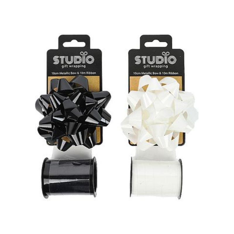 Black/White Bow & Ribbon Set - 10cm x 10m